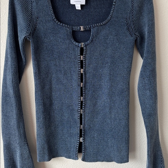 Fabrique x Rebekka Bach ribbed knit cardigan slim fit hook-and-eye closures sz 2 - Picture 3 of 5